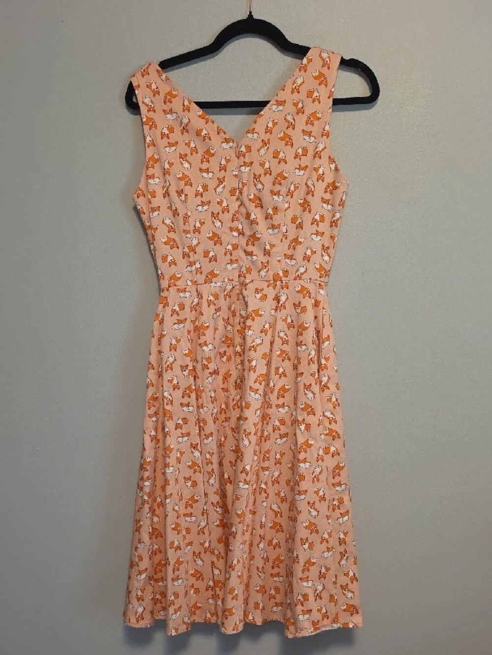 Eva Rose Sleeveless Coral Corgi Dog-Print Midi Dress Retro Pinup